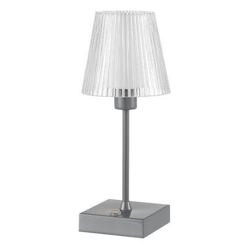 Oscar 12.5" Modern Industrial Rechargeable/Cordless Iron/Acrylic Integrated LED Table Lamp with Ribbed Shade